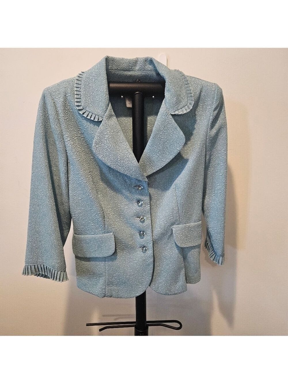 Miss Dorby Vintage Women's Bluish-Green Floral Ruffled Blazer, Size 6P